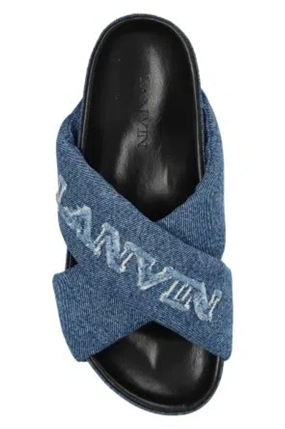 Lanvin Logo-embroidered Crossover Denim Slides