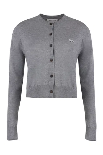 Maison Kitsuné Cropped Wool Cardigan With Ribbed Cuffs And Hem