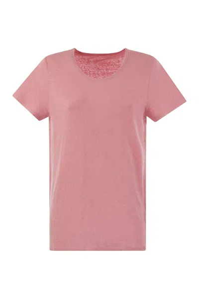 Shop Majestic Crew-neck T-shirt In Linen And Short Sleeve