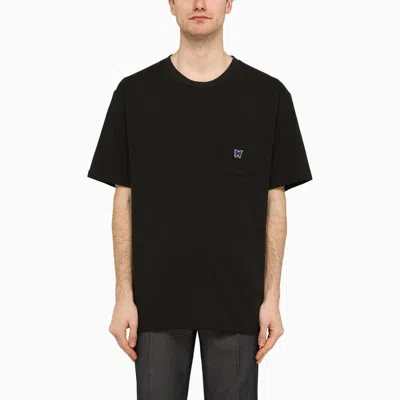 Needles Solid Color Mock-neck T-shirt With Butterflyembroidery In Black