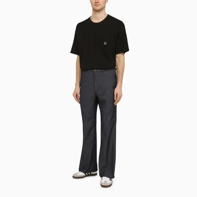 Needles Solid Color Mock-neck T-shirt With Butterflyembroidery In Black