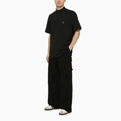Needles Solid Color Mock-neck T-shirt With Butterflyembroidery In Black