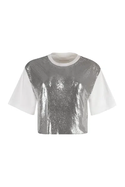 Rabanne Cropped Cotton-jersey And Chainmail T-shirt