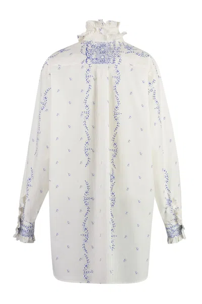 Philosophy Di Lorenzo Serafini Mini Shirt Dress With Ruffled Collar And Long Sleeves