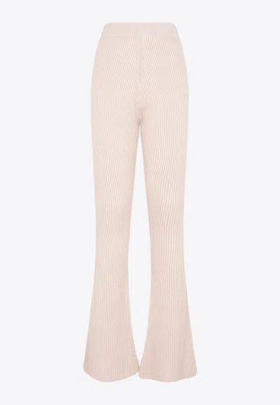 Shop Peserico Flare Knit Rib Pants In Nude