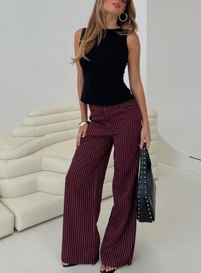 Princess Polly Lorenne Mid Rise Pant In Burgundy Pinstripe