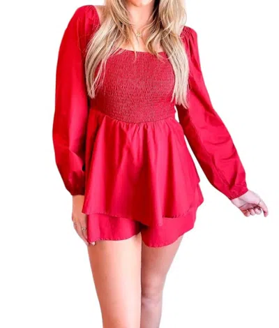 Day + Moon Poplin Game Day Romper In Red In Red