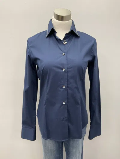 Martina Venti Dodici Navy Monili Trim Shirt In Blue