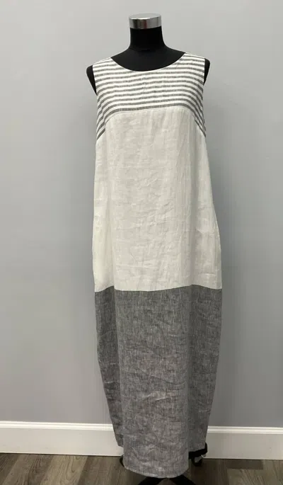 Hubert Gasser Linen Dress With Pockets In White/black In Multi