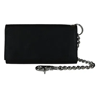 Ctm Men's Pebble Grain Leather Rfid Long Trifold Trucker Chain Wallet In Black