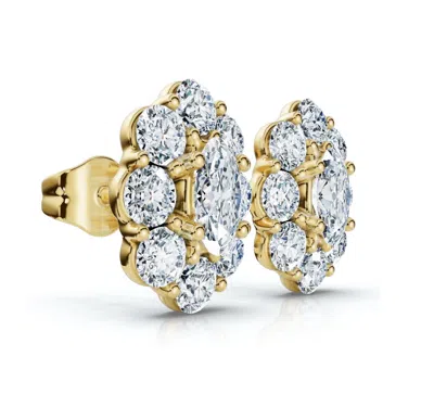 Pompeii3 1 1/2ct Oval Diamond Halo Studs 14k Gold Women's Earrings Lab Grown In Gold