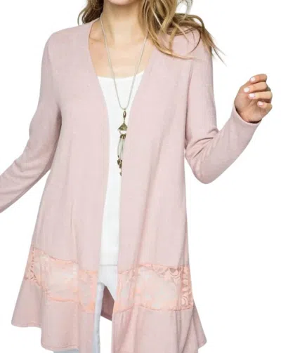 Vocal Apparel Cardigan With Lace Detail In Mauve In Multi