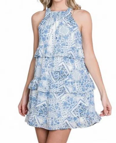 Vanilla Bay Paisley Print Sleeveless Mini Dress With Back Tie Detail In Blue In Blue