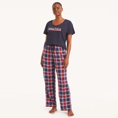 Nautica Womens Printed Pajama Pant Set In Blue