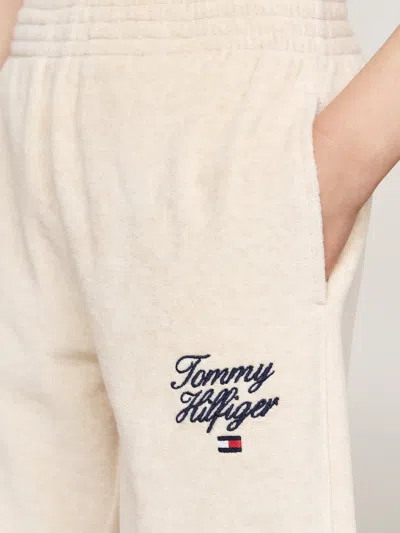 Tommy Hilfiger Girls Script Logo Velour Pants In Beige