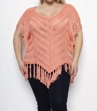 Endless Curves Plus Size Crochet Fringe Top In Coral In Pink