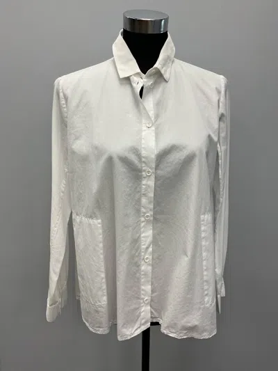 European Culture White Cotton Shirt With Pockets In White