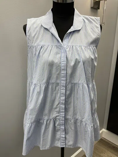 0039 Italy Striped Ruffled Blouse In Blue/white In Blue