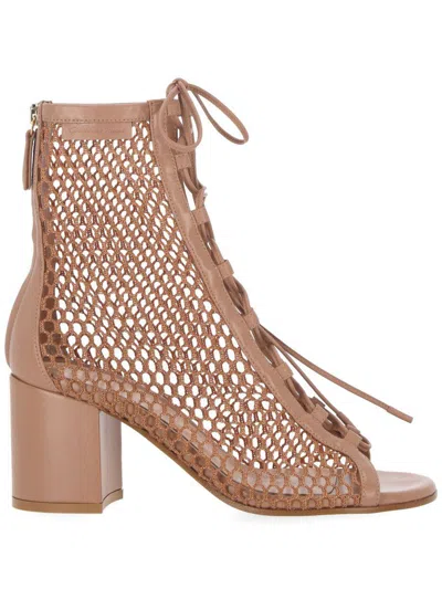 Gianvito Rossi Open-toe Mesh Ankle Boots With In Pink