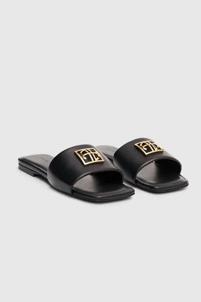 Anine Bing Ria Slides Monogram In Black In Black