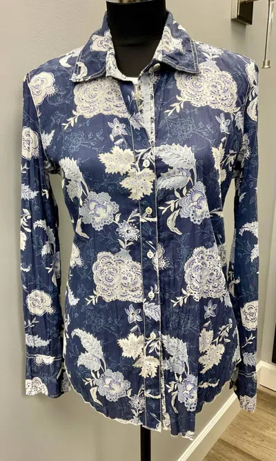 Cino Floral Cotton Shirt In Blue/white In Blue