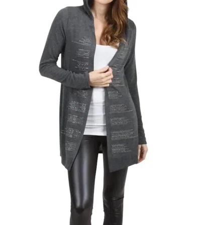 Vocal Apparel Hooded Cardigan With Stud Detail In Charcoal In Pink