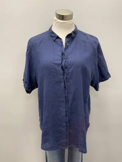 0039 Italy Short Sleeve Linen Shirt In Navy In Blue