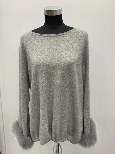 Incashmere Fox Trimmed Cashmere Sweater In Grey In Grey