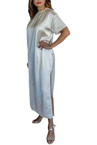 Shop Mable Short Sleeve Satin Column Maxi Dress In Ivory In Multi