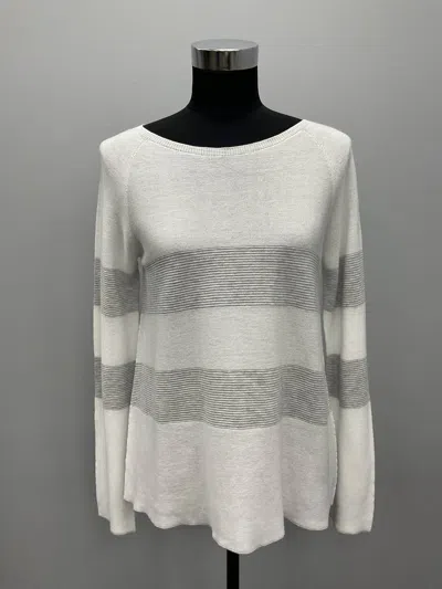 Hubert Gasser Striped Cotton Sweater In White/grey In Multi