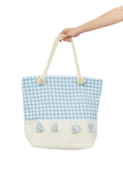 Justin & Taylor Picnic Date Tassel Tote Bag In Chambray In Blue