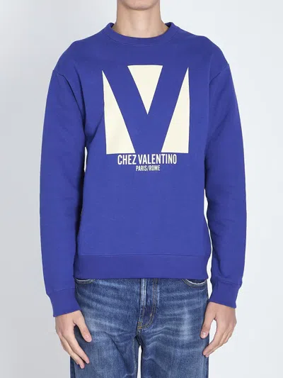Valentino Crew Neck Drop Shoulder Sweatshirt In Blue