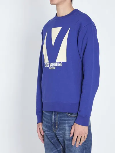 Valentino Crew Neck Drop Shoulder Sweatshirt In Blue