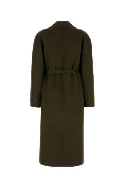 Ferragamo Coat Wool Blend Belted Waist In Green