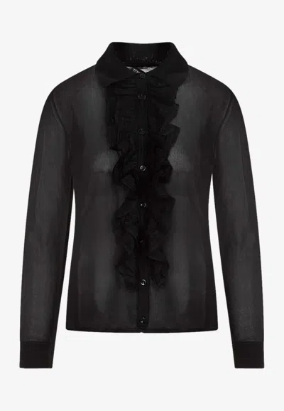 Tom Ford Ruffled Collared Viscose Shirt With Long Sleeves In Black