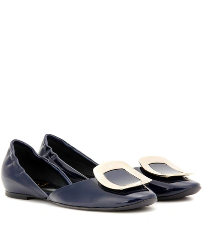 Roger Vivier Ballerine Chips Patent Leather D'orsay Flats In Blue