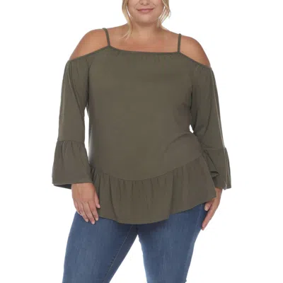 White Mark Plus Size Cold Shoulder Ruffle Sleeve Top In Green