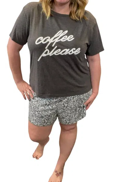 She + Sky Coffee Please Pajama Set In Grey In Grey