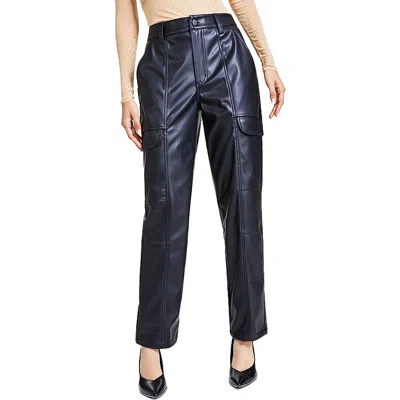 Bar Iii Plus Size High-rise Faux-leather Cargo Pants, Created For Macy's In Black