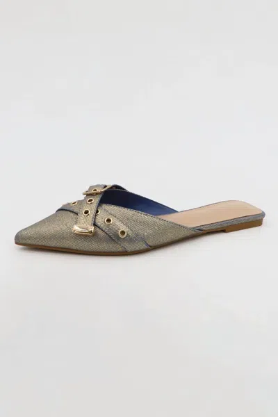Bamboo Runway Mules In Golden Denim In Multi