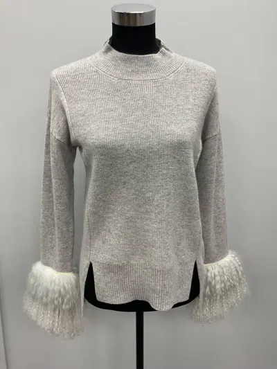 Incashmere Cashmere Sweater With Mongolian Lamb Cuffs In Light Grey In Grey
