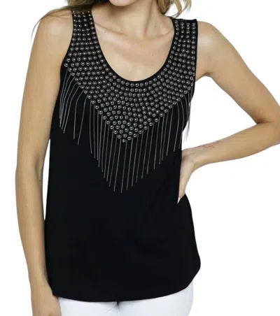 Vocal Apparel Studded Tank Top With Fringes In Black In Black