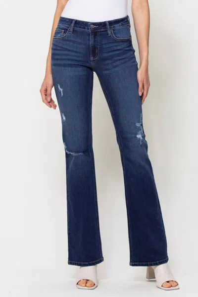 Cello Mid Rise Distressed Flare Jeans In Medium Wash In Multi
