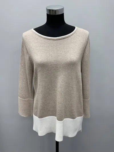 Hubert Gasser Beige Cotton 3/4 Sleeve Sweater In Beige And White In Multi