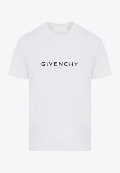Givenchy White Crewneck T-shirt With Logo Print In Cotton Man In White