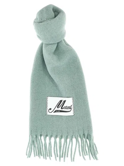 Marni Sage Green Alpaca Blend Scarf In Blue