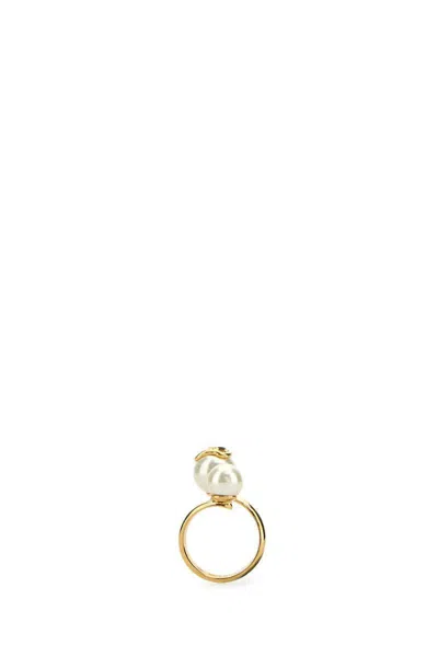 Valentino Gold Metal Vlogo Signature Ring In Gold