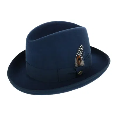 Epoch Hats Company Men's Wool Felt Homburg Godfather Hat With Feather In Blue
