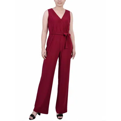 Ny Collection Petite Sleeveless Belted Jumpsuit In Red