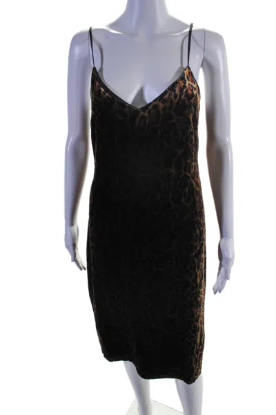 L'agence Womens Animal Print V-neck Sleeveless Zip Up Slip Dress Brown In Brown